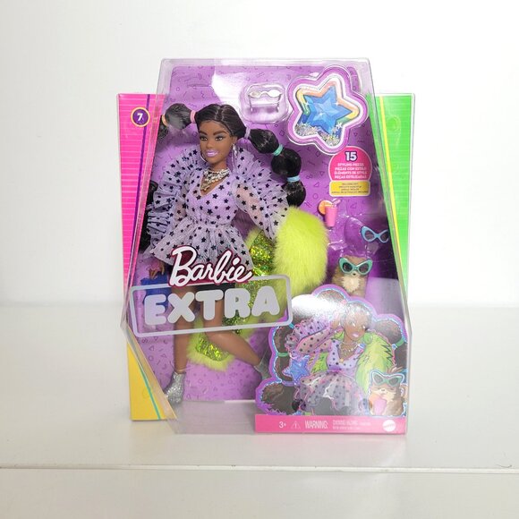 Barbie Extra #7 Blonde Hair Doll in Purple Dress Dog Ear Sunglasse Mattel - NRFB - Picture 1 of 2